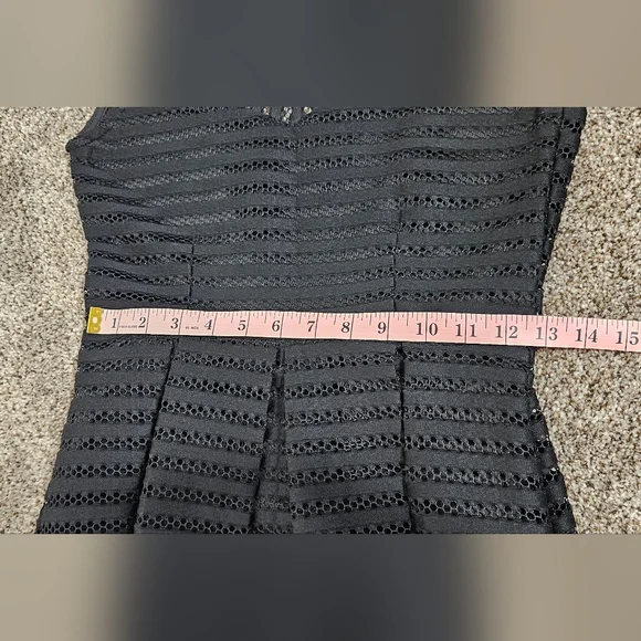 Christian Siriano Black Mesh Stripe Cocktail Dress Nwt Womens Size S Midi - Picture 10 of 12